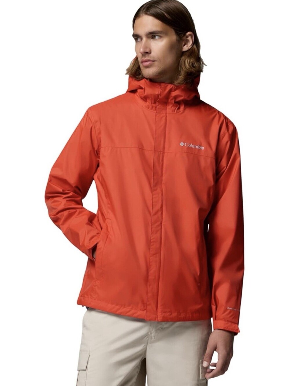 Columbia Watertight II Hooded Rain Jacket Omni Tech Size M Super Sonic Orange